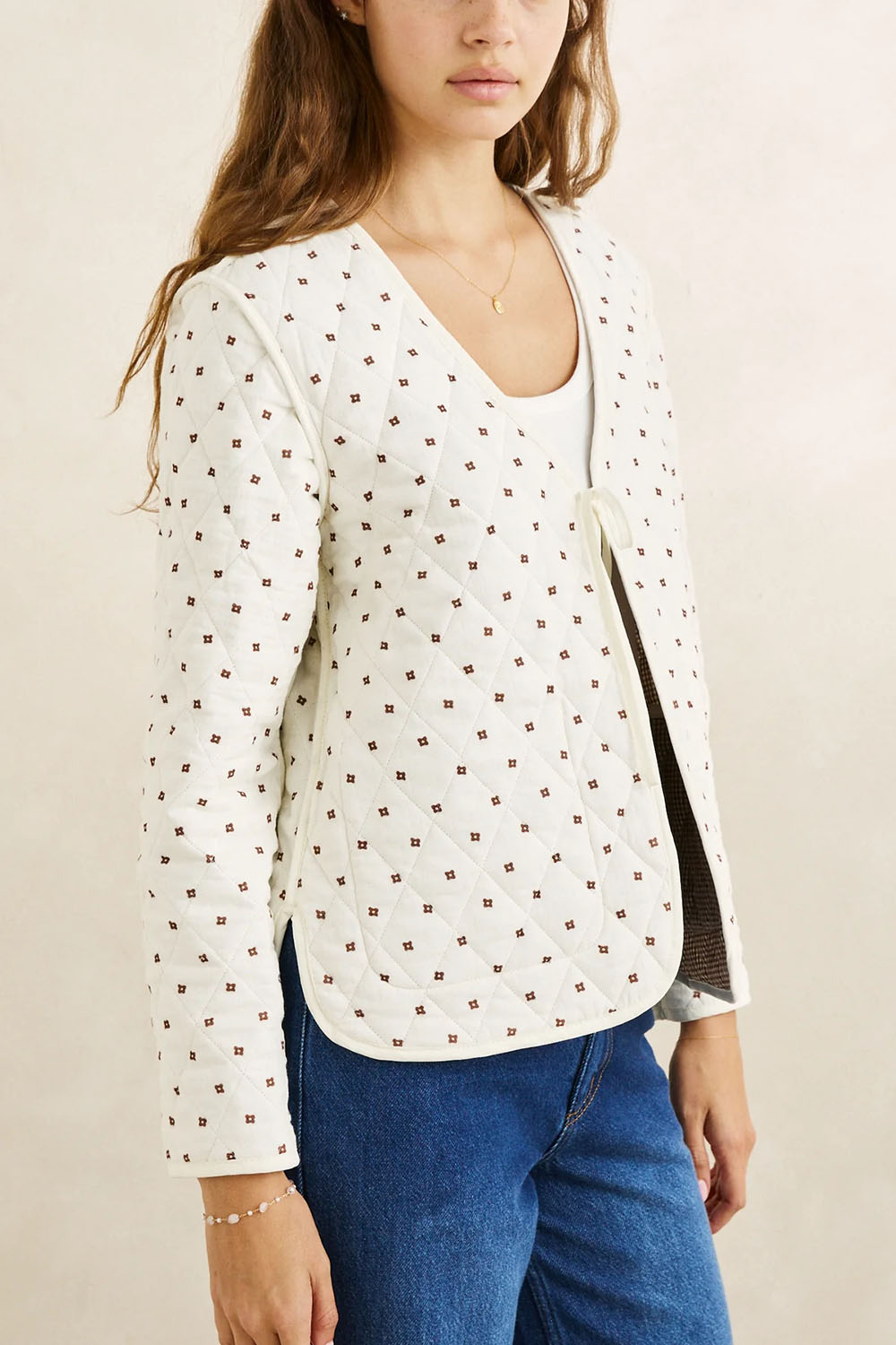 Rhythm London Check Reversible Jacket in Chocolate — Quarter view, reverse side