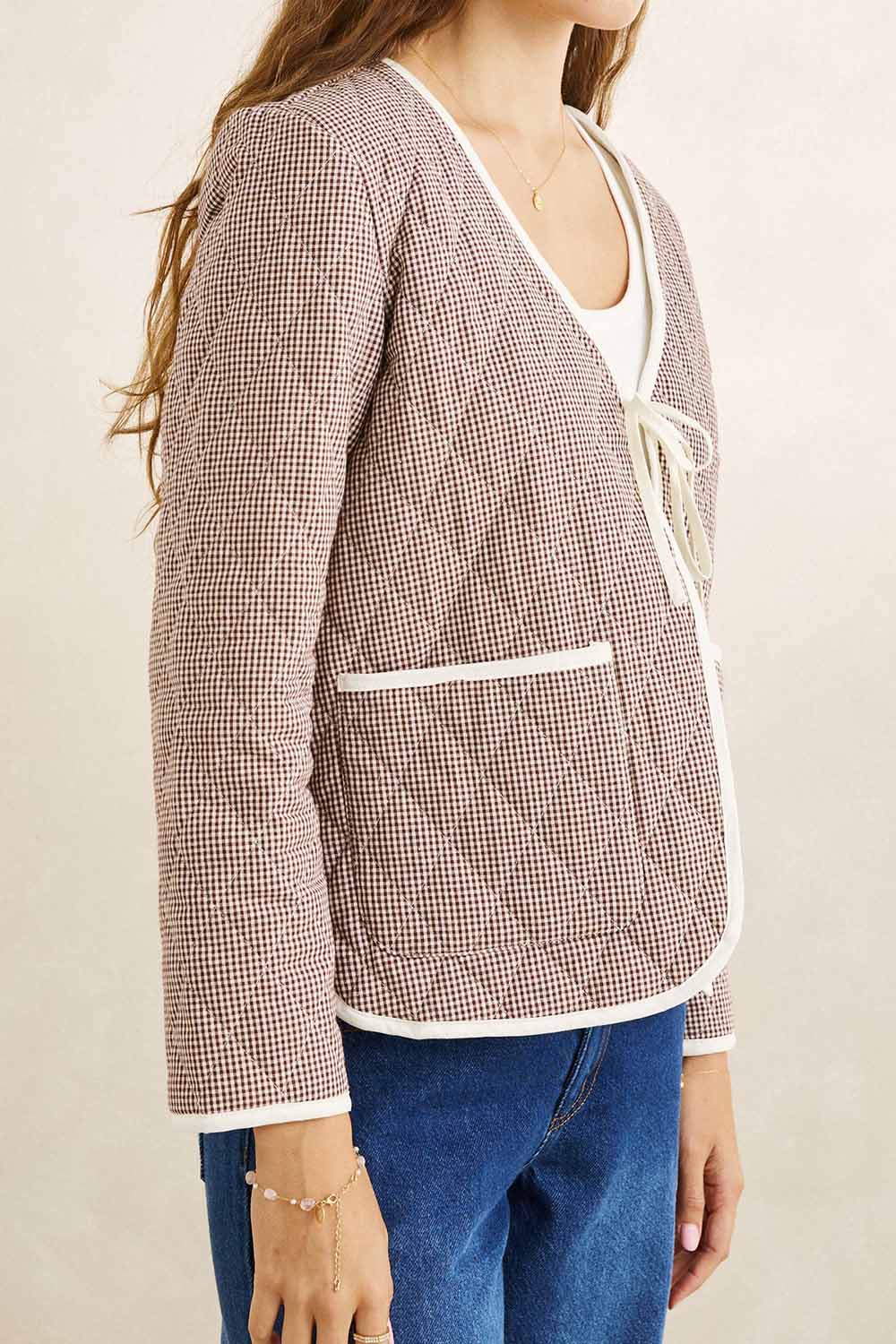 Rhythm London Check Reversible Jacket in Chocolate — Side view, check side