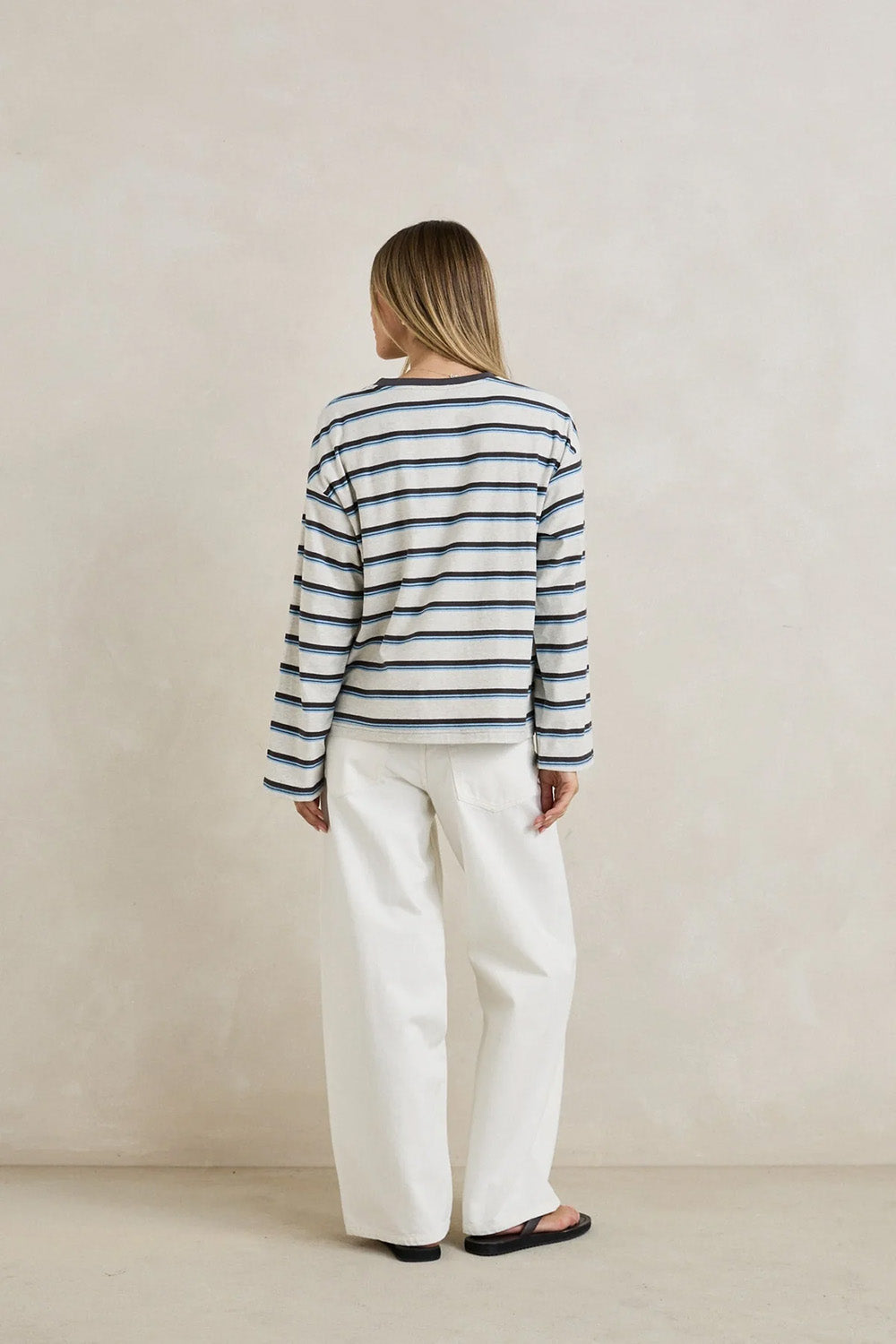 Rhythm Porto Stripe Long Sleeve in Grey — Back view