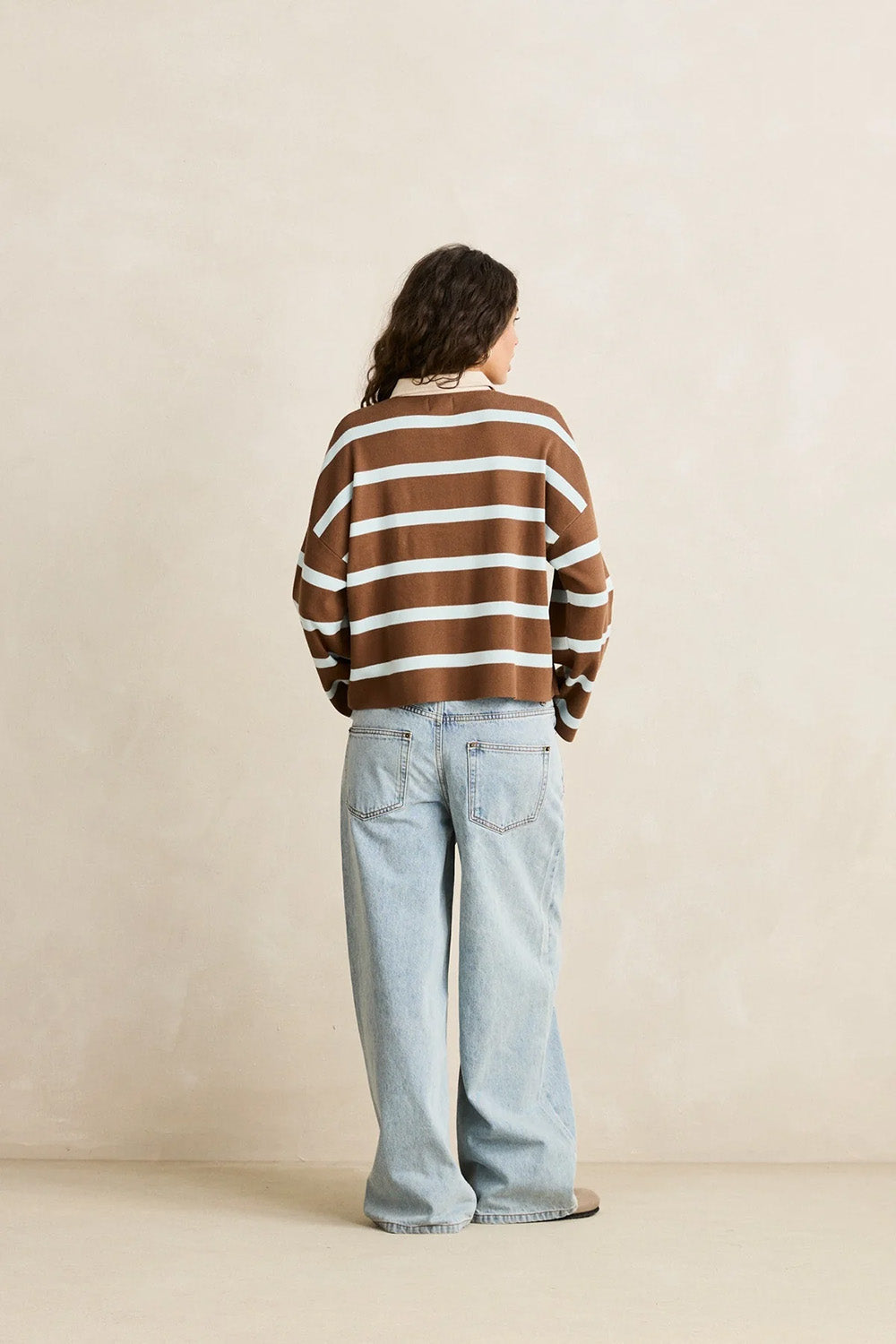 Rhythm Rugby Polo Knit Sweater in Brown — Back view