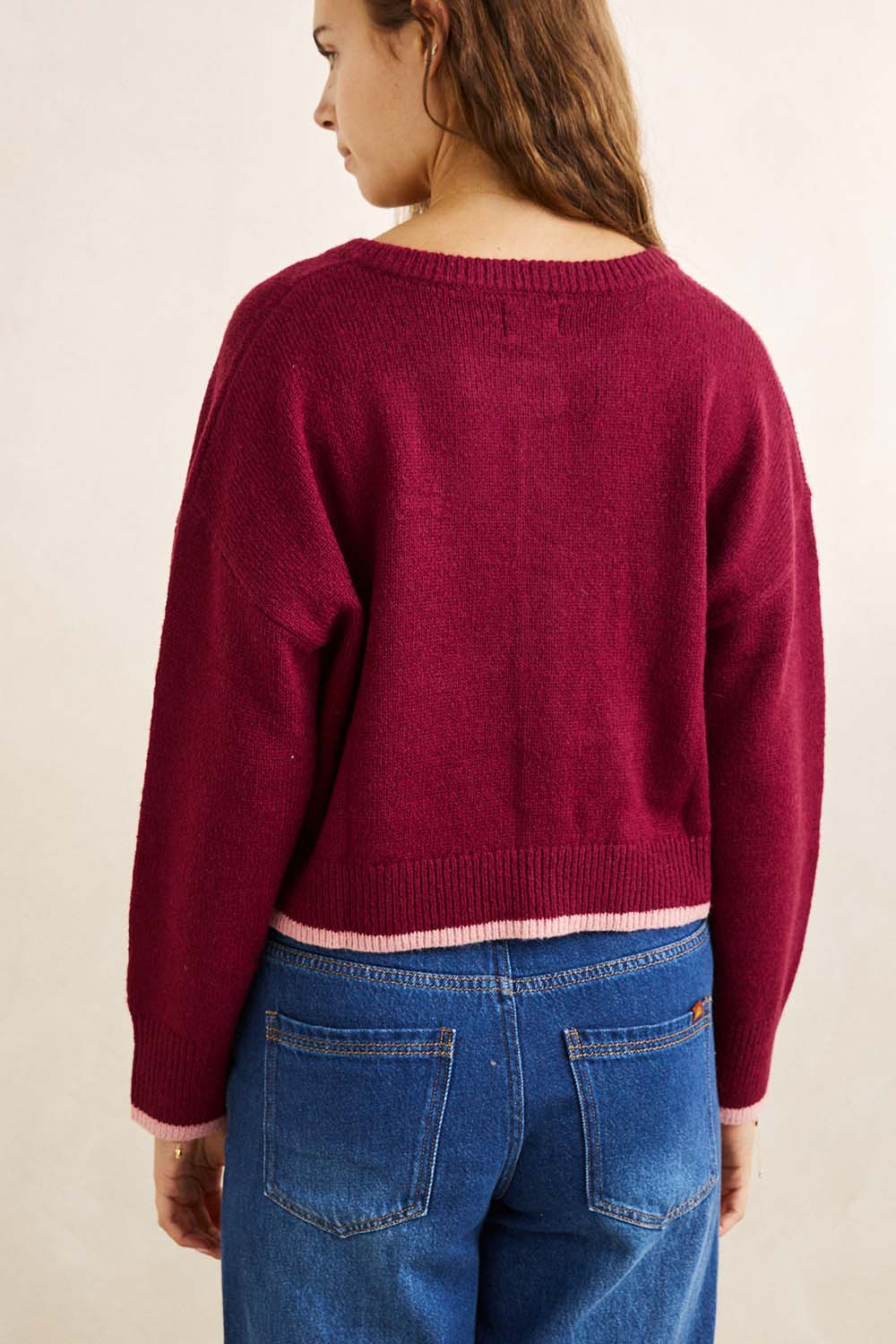Rhythm Sandy Crop Cardigan in Plum — Back view