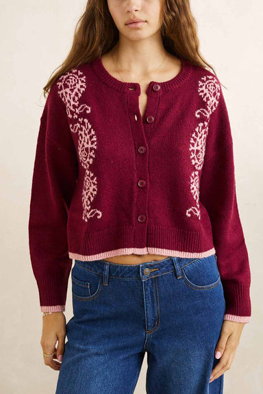 Rhythm Sandy Crop Cardigan in Plum — Front view