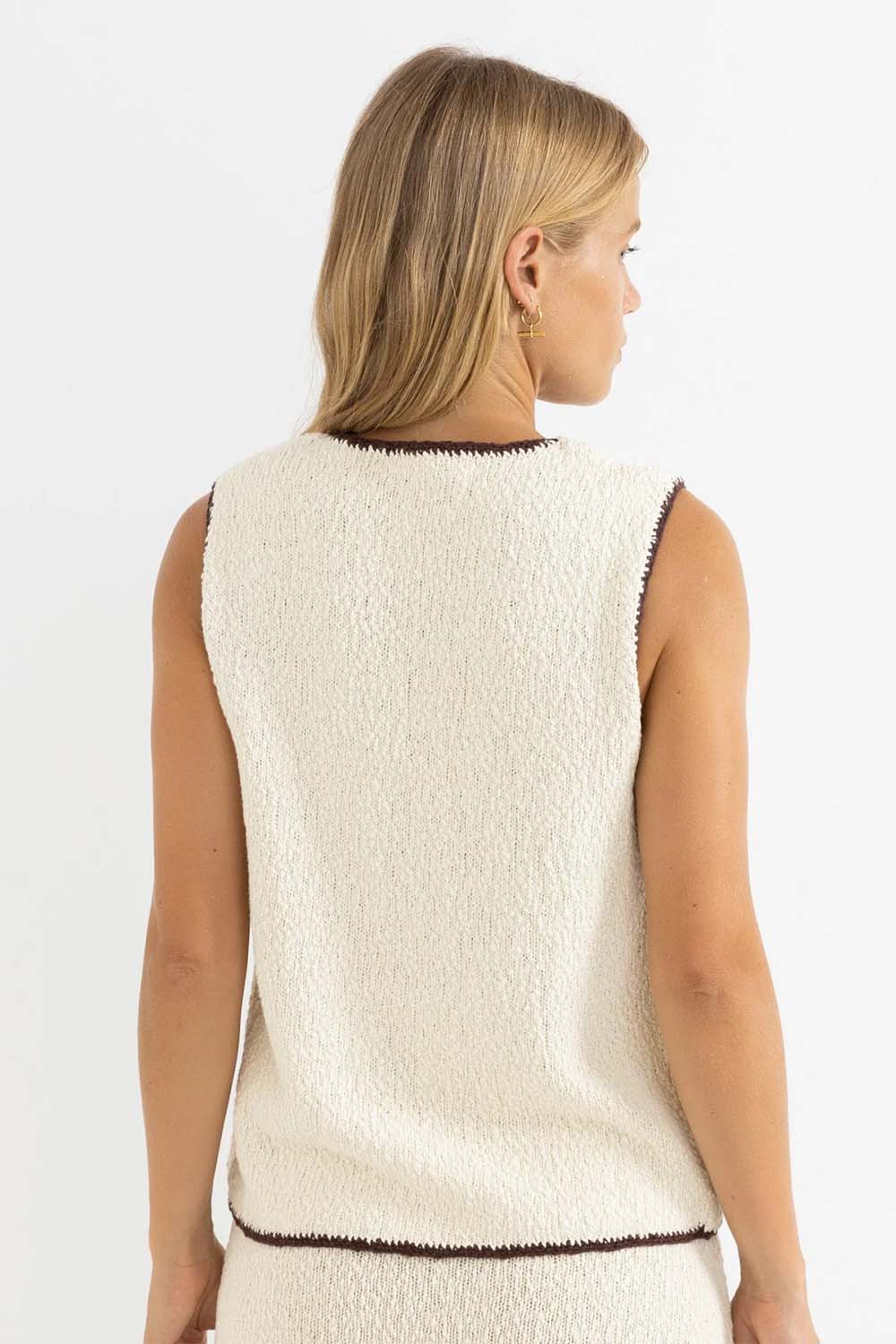 Rhythm - Adele Contrast Longline Knit Vest - Cream - Back