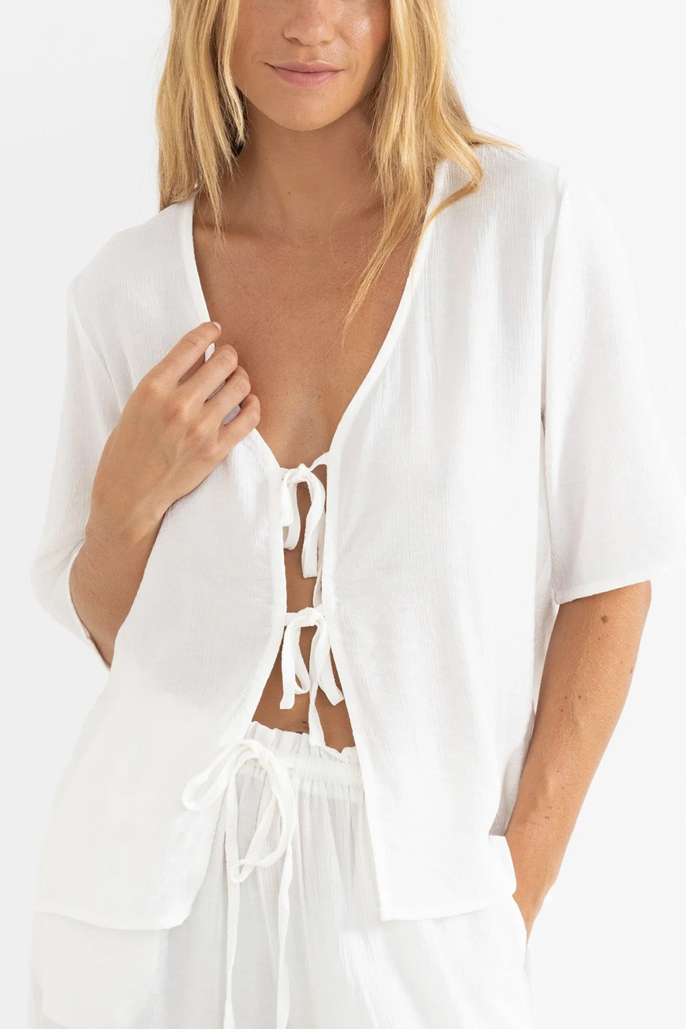 Rhythm - Airllie Short Sleeve Top - White - Front