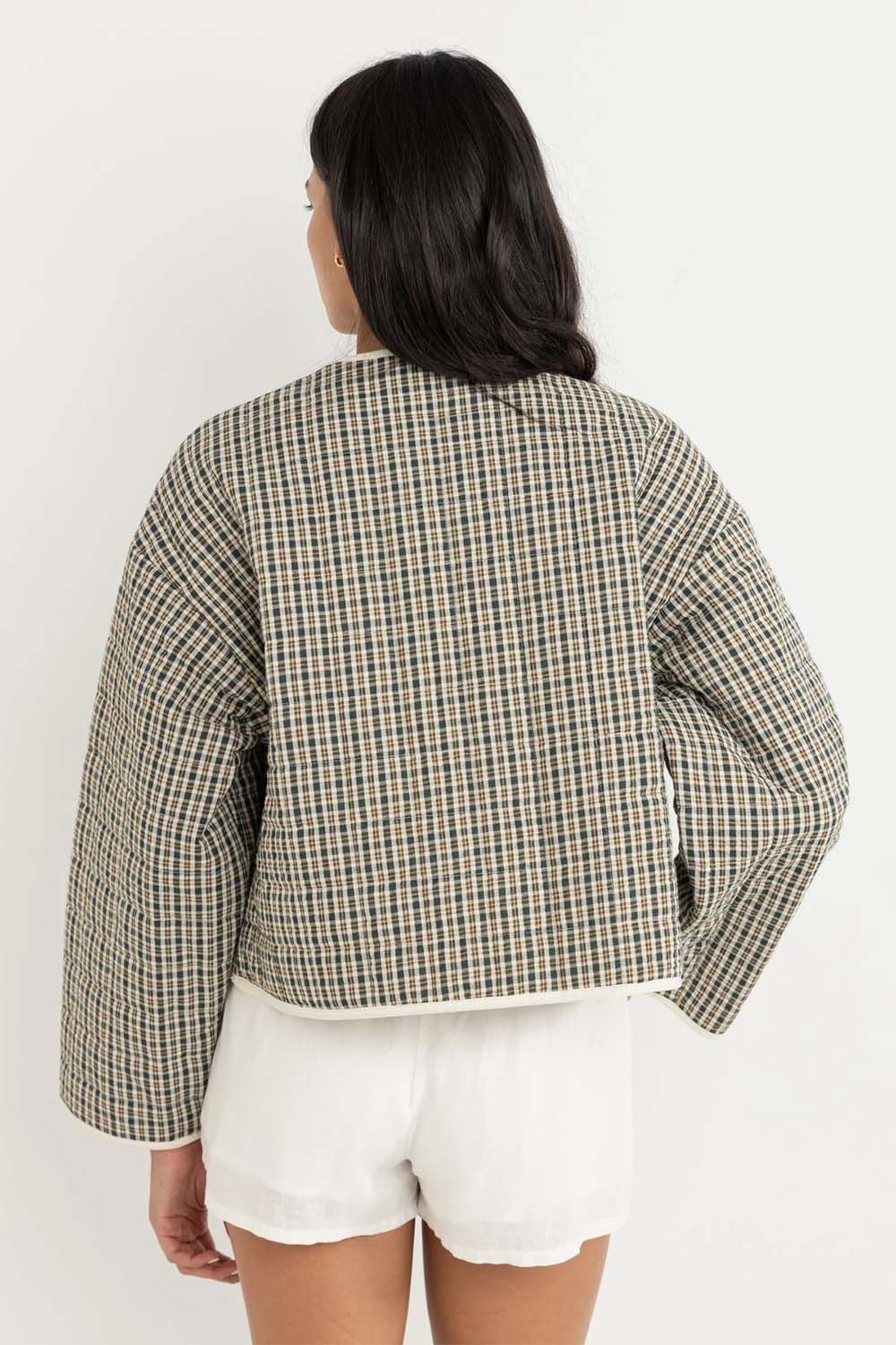 Rhythm - Antibes Plaid Quilted Jacket - Olive - Back