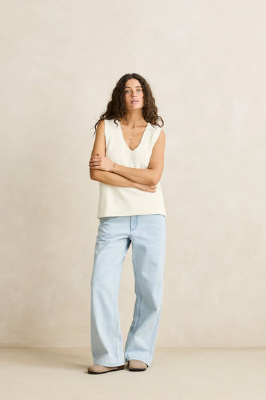rhythm archer knit vest vintage white front