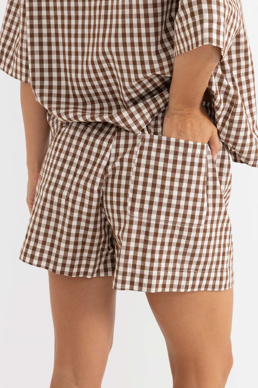 rhythm birdie gingham short brown back