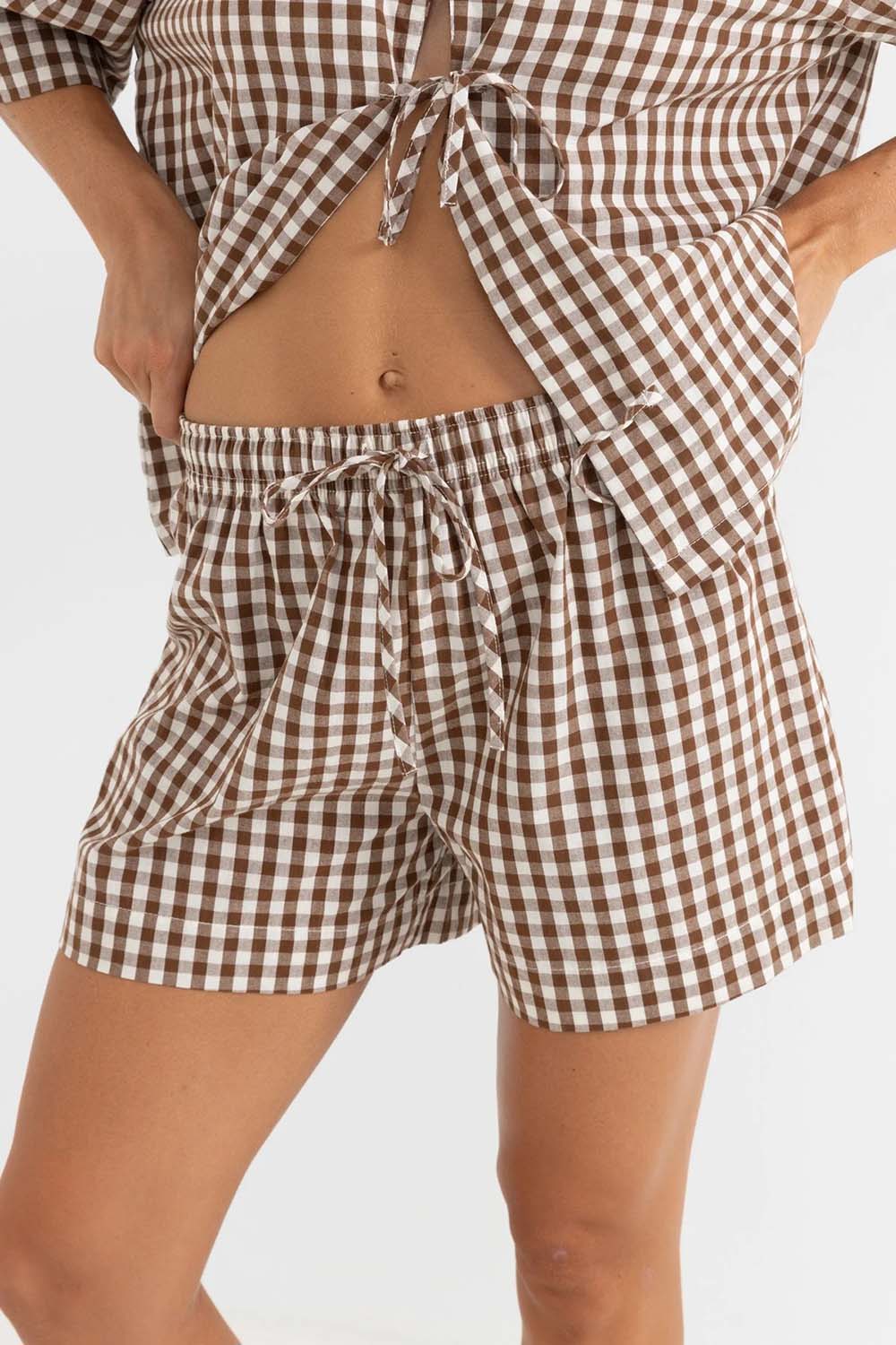 rhythm birdie gingham short brown front