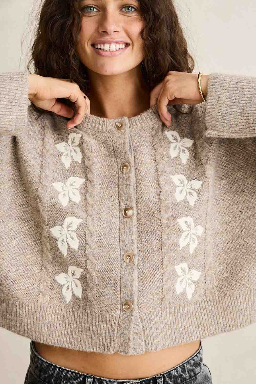rhythm blanca floral cardigan natural detail