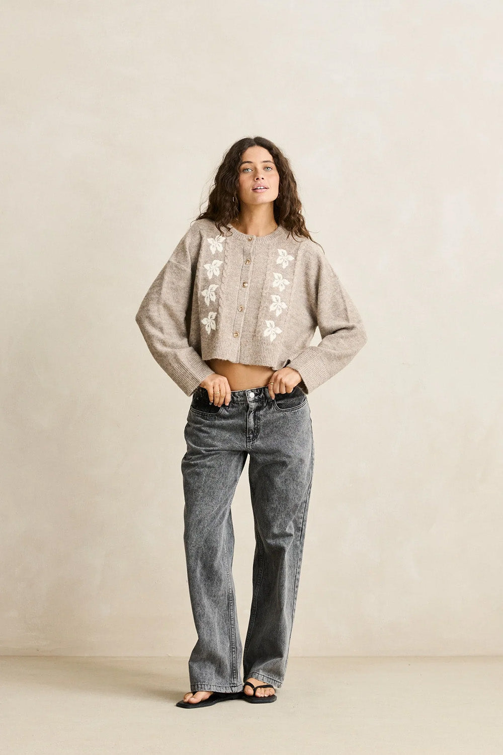 rhythm blanca floral cardigan natural front