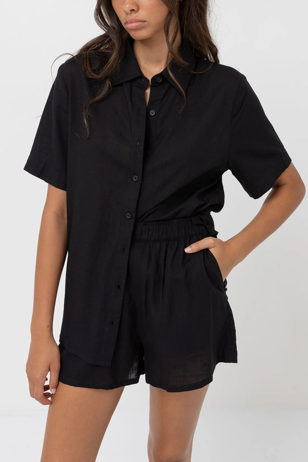 rhythm classic lounge shirt black front