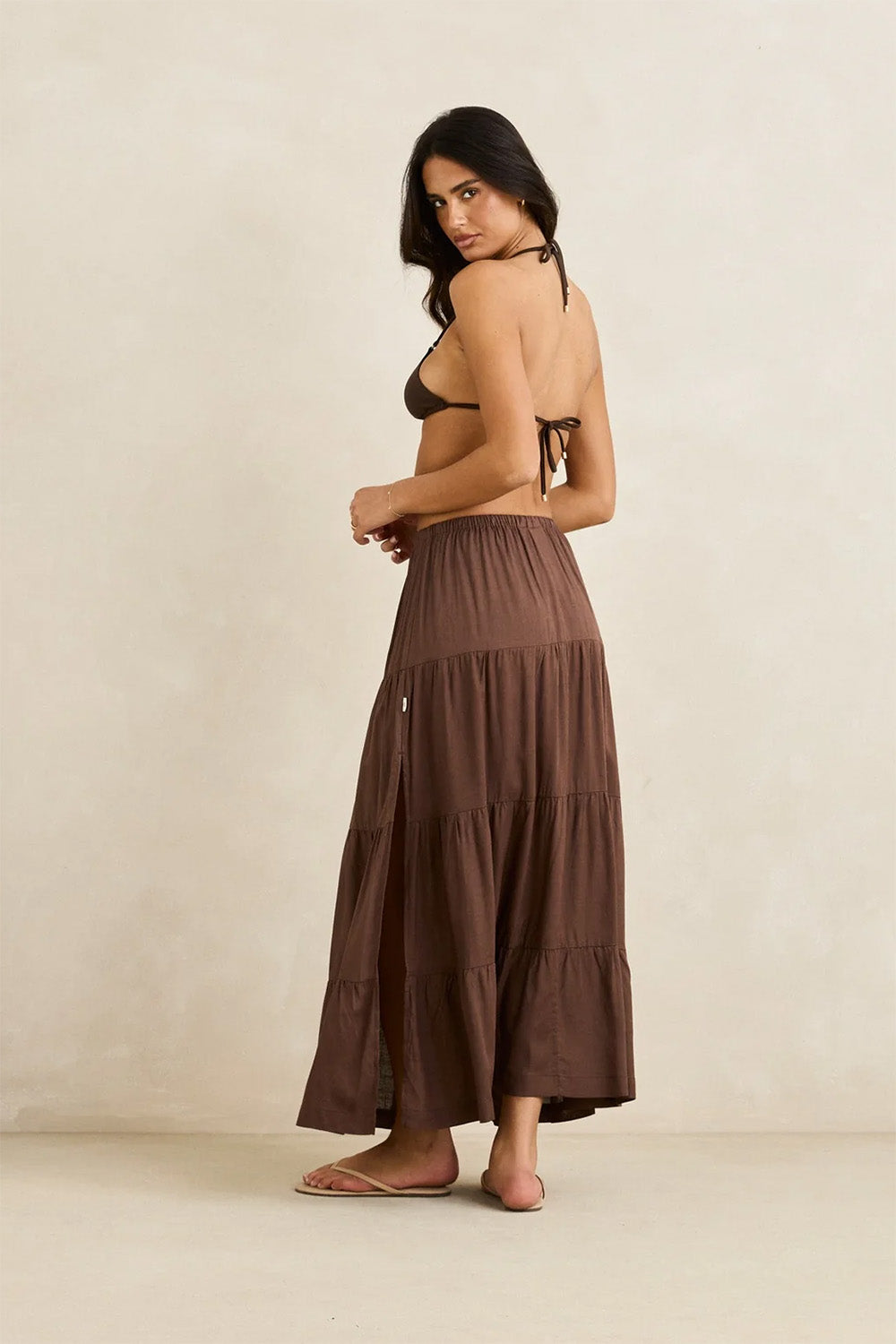 rhythm classic tiered maxi skirt chocolate back