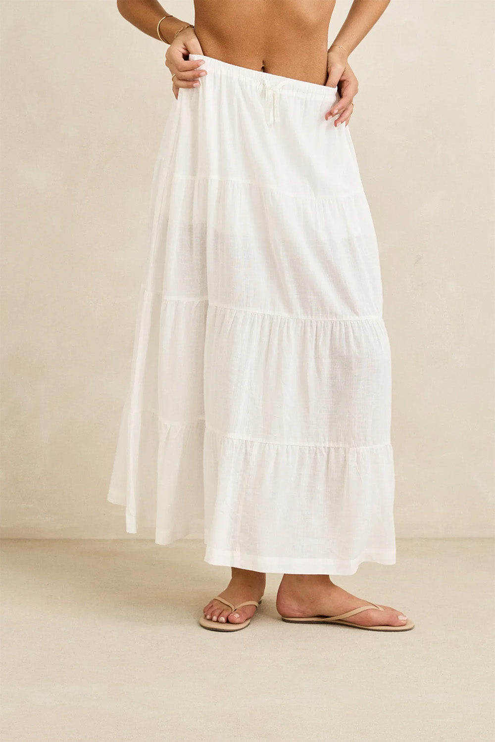 rhythm classic tiered maxi skirt white