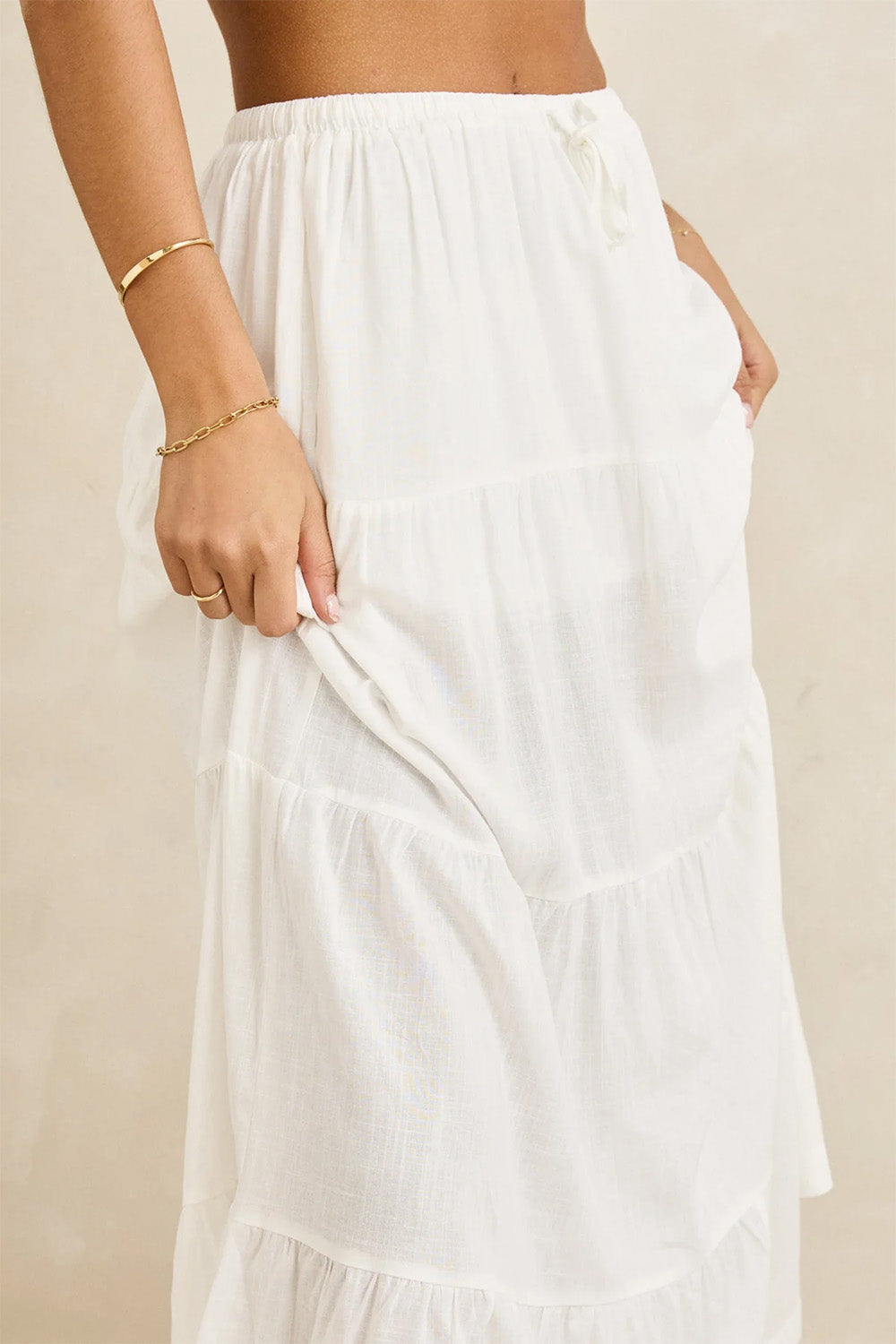 rhythm classic tiered maxi skirt white detail