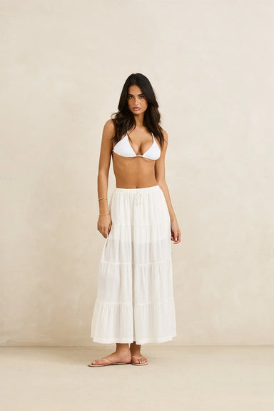 rhythm classic tiered maxi skirt white front