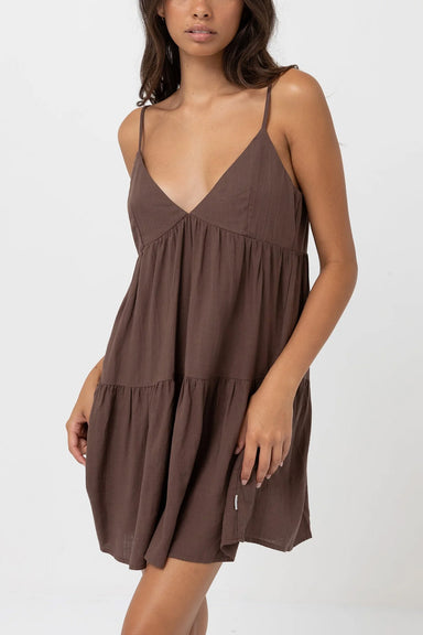 rhythm classic tiered mini dress chocolate front