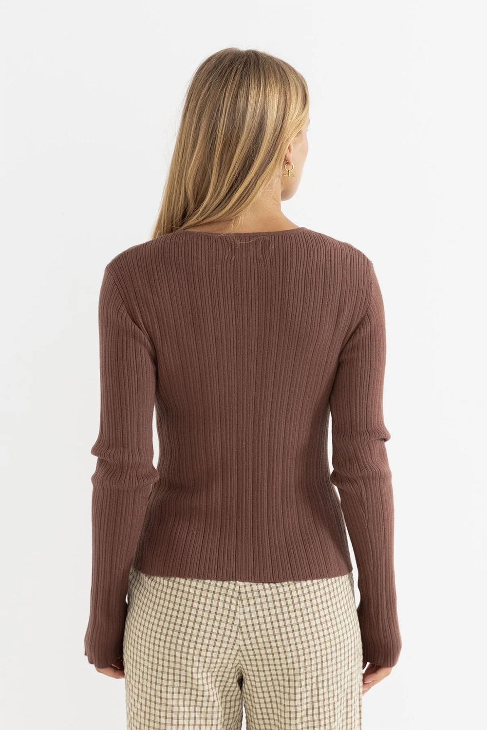 Rhythm - Essential LS Knit Top - Chocolate - Back