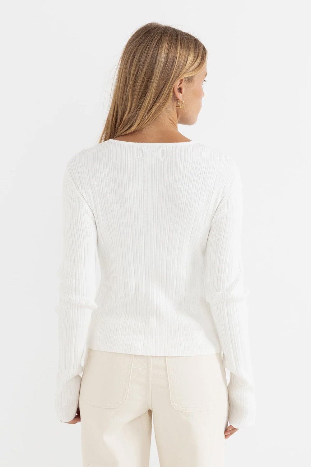 rhythm essential ls knit top cream back