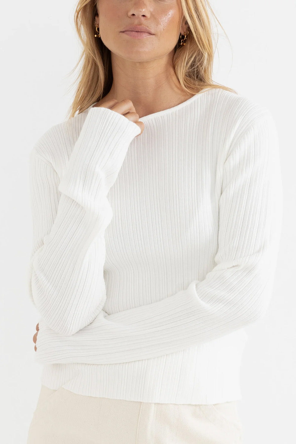 rhythm essential ls knit top cream front