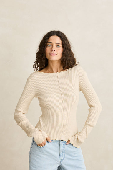 rhythm essential ls knit top white marle