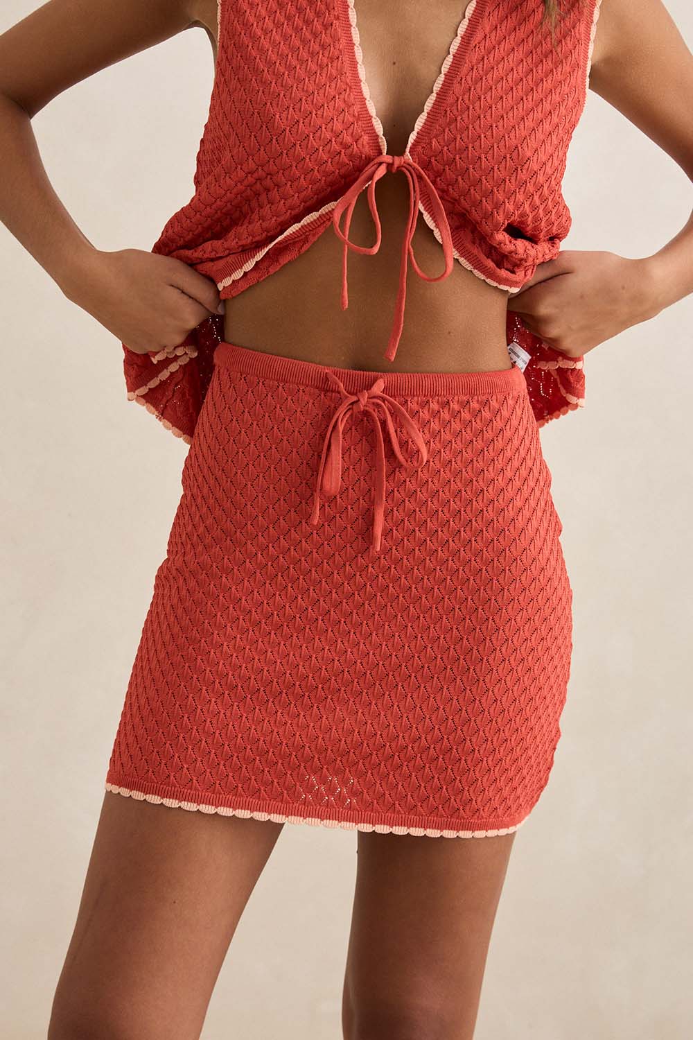 rhythm gigi knit mini skirt red detail