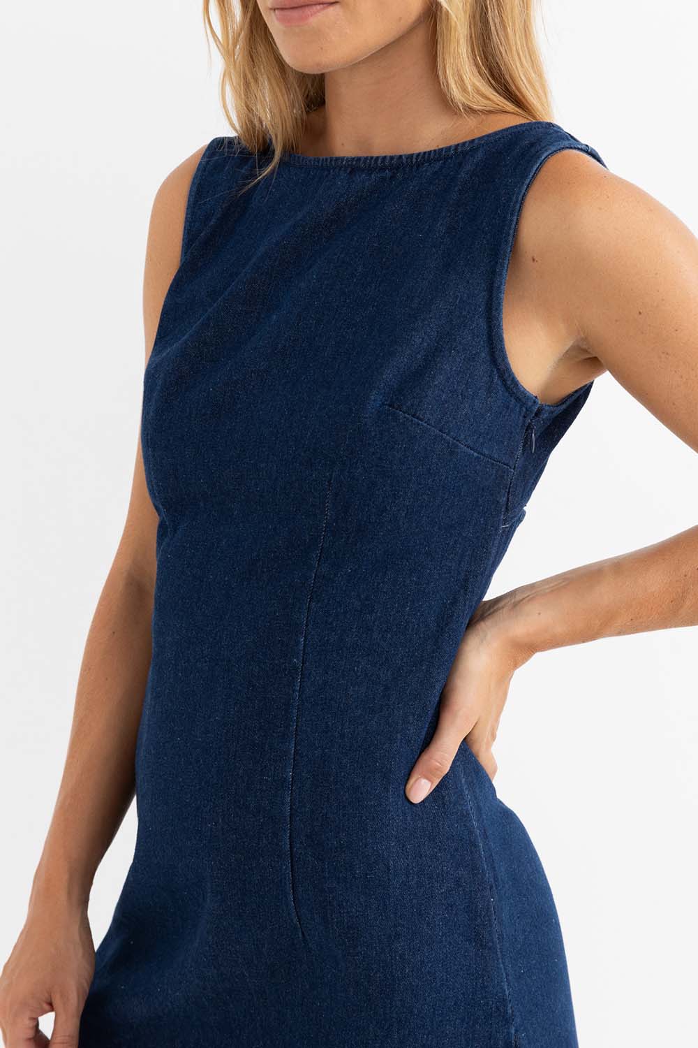 Rhythm - Kendrick Denim Mini Dress - Dark Wash - Detail
