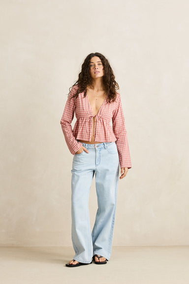 rhythm kirra check ls top pink front