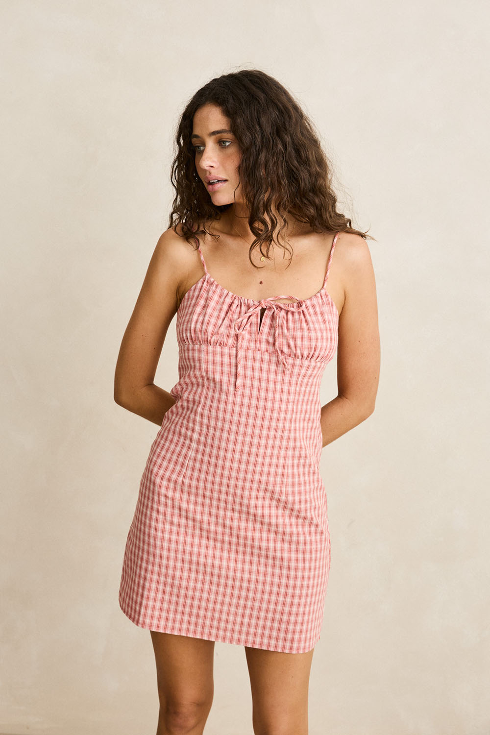 rhythm kirra check mini dress pink