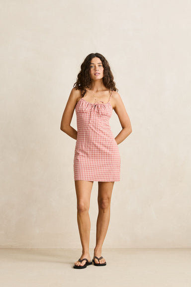 rhythm kirra check mini dress pink front