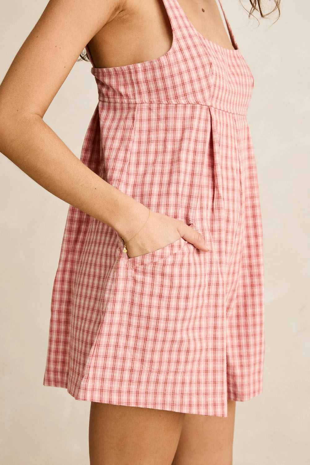 rhythm kirra check romper pink detail