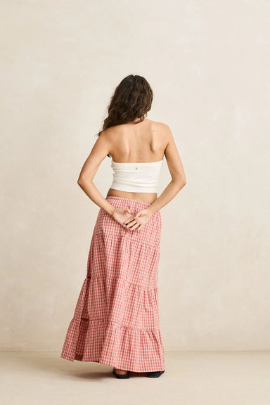 rhythm kirra check tiered maxi skirt pink back