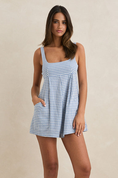 rhythm lola check romper blue