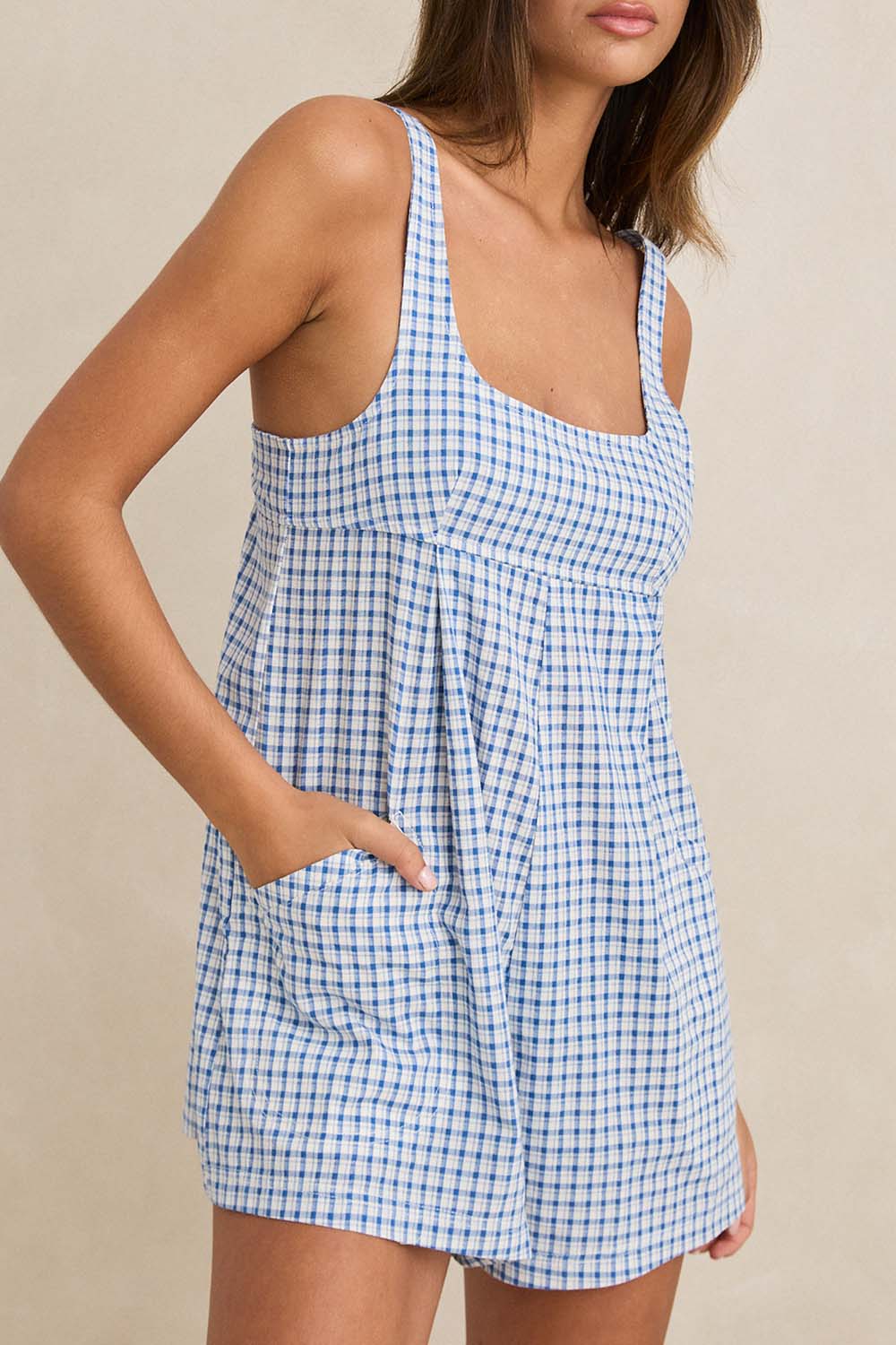 rhythm lola check romper blue detail