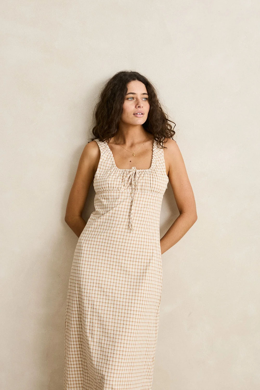 rhythm london check maxi dress natural detail