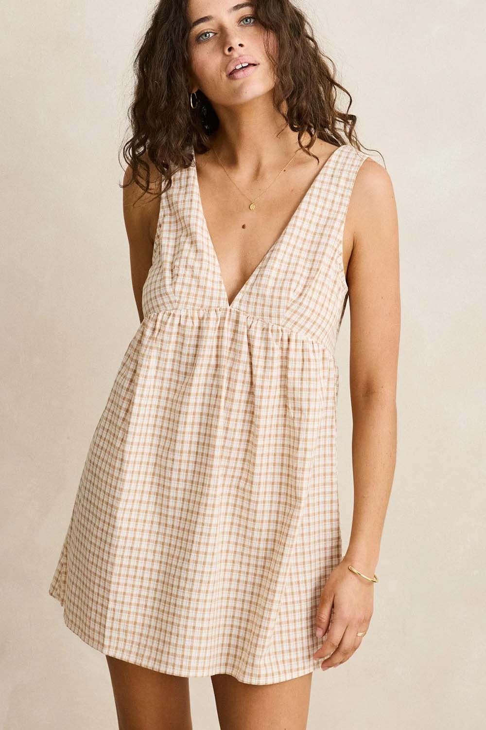 rhythm london check mini dress natural detail