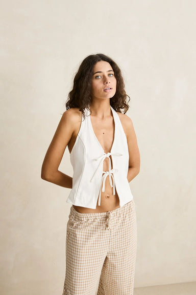 rhythm louise tie front halter white