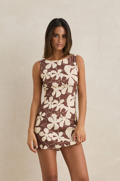 rhythm melia floral mini dress chocolate