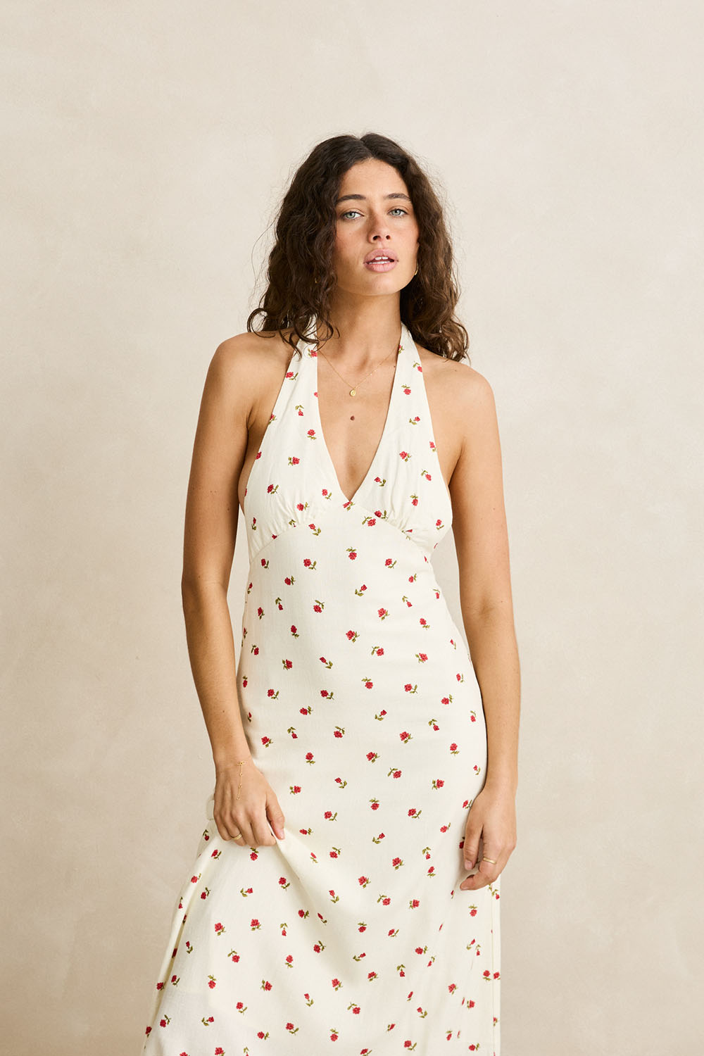 rhythm mila floral halter maxi cream