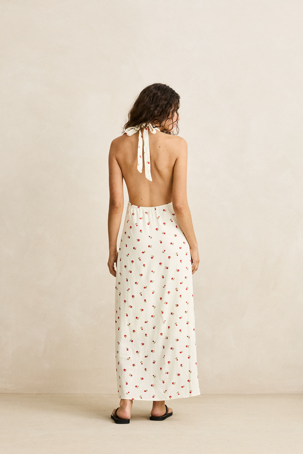 rhythm mila floral halter maxi cream back