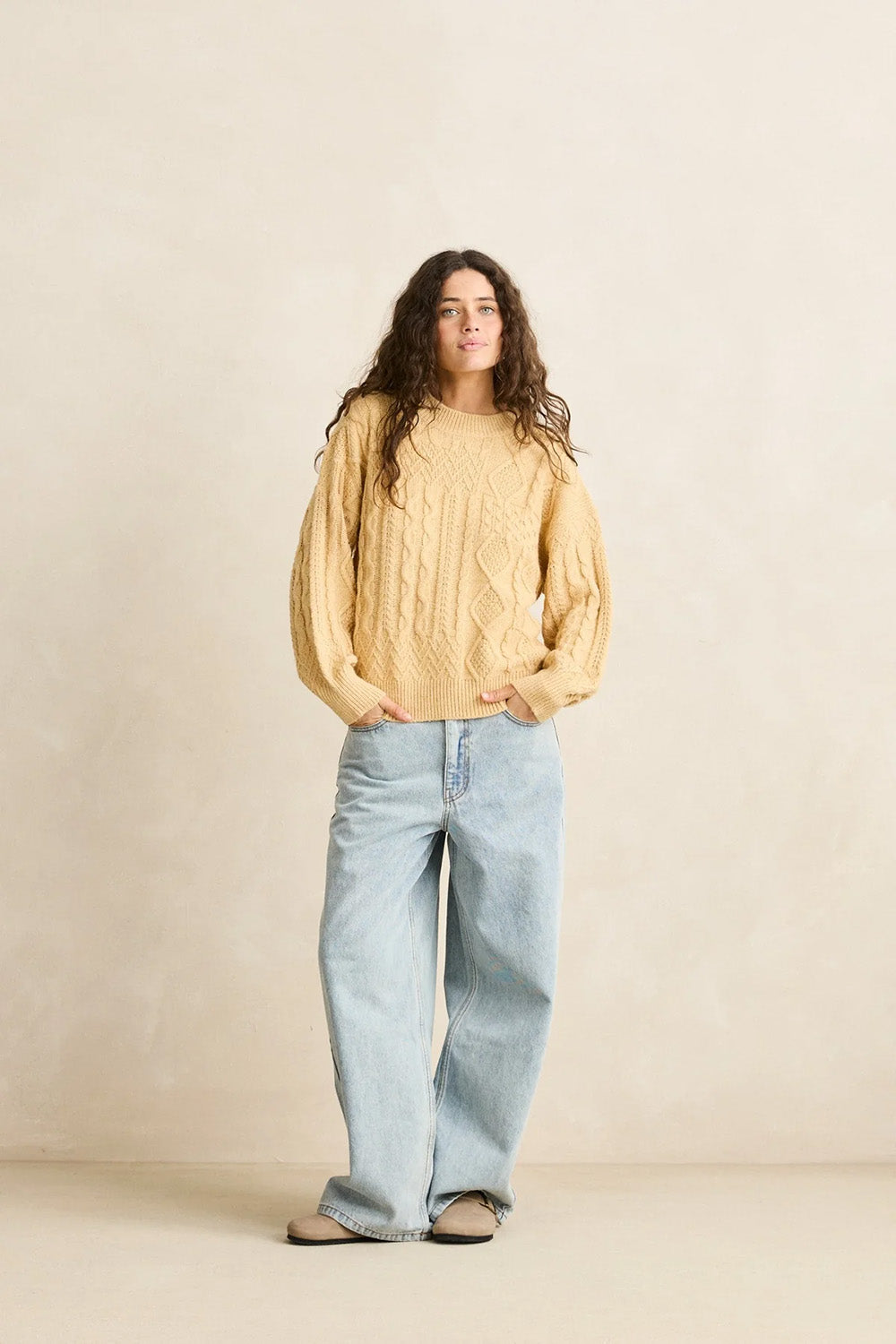rhythm patchwork sweater sand front
