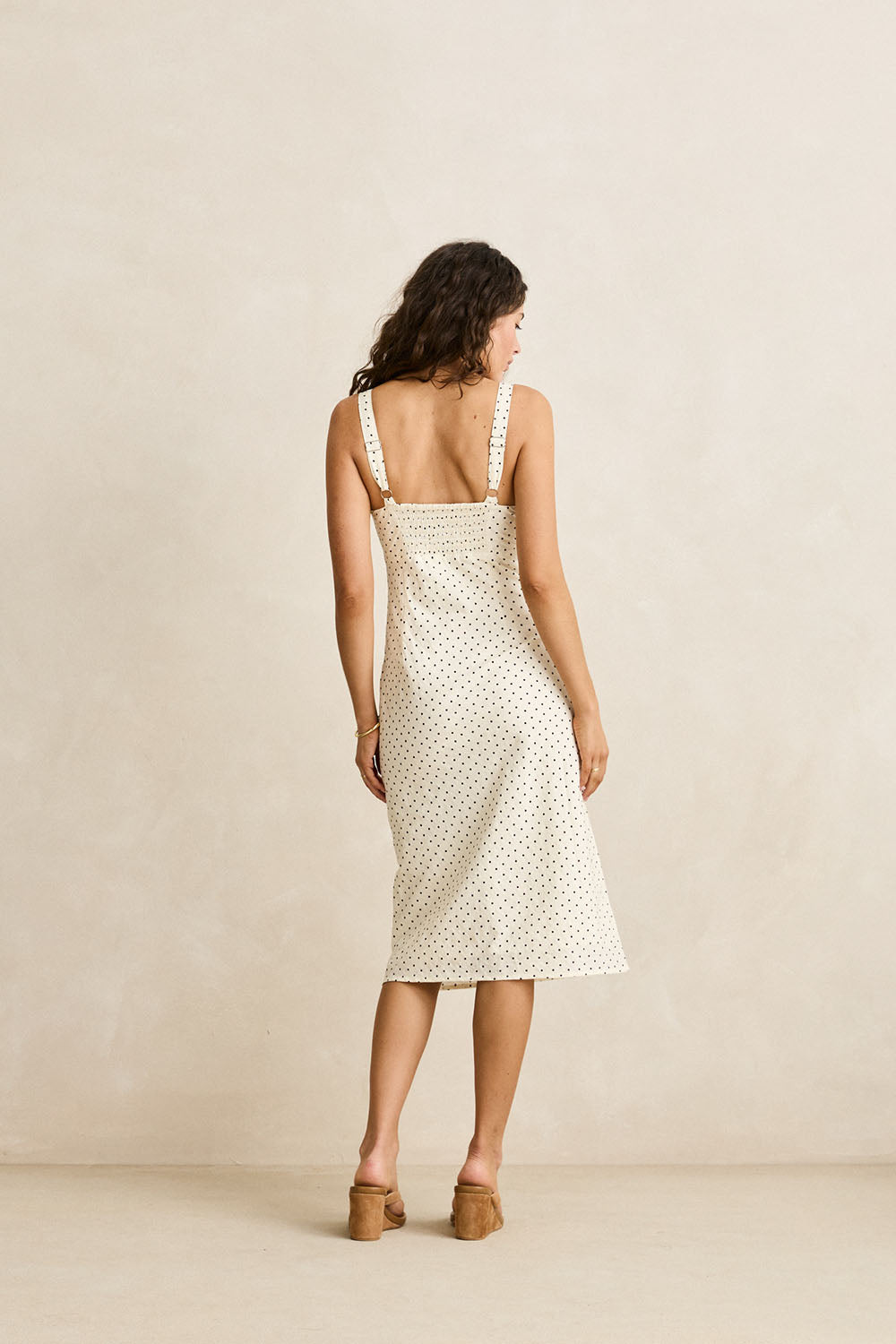 rhythm polka midi dress cream back