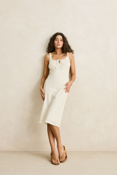 rhythm polka midi dress cream front
