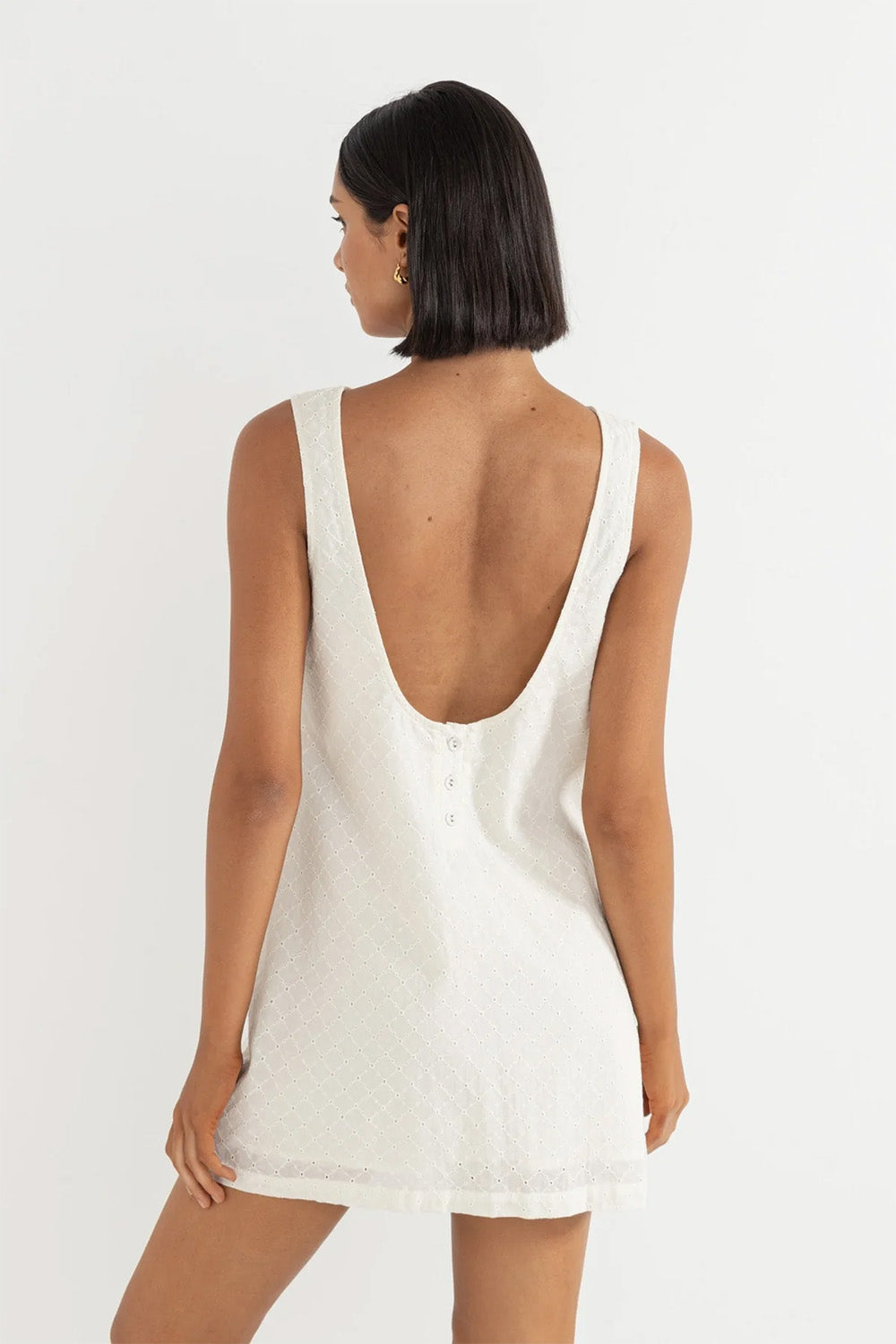 rhythm porto eyelet mini dress natural back