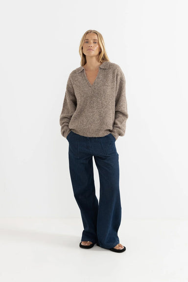 rhythm quinn v neck collared jumper oatmeal