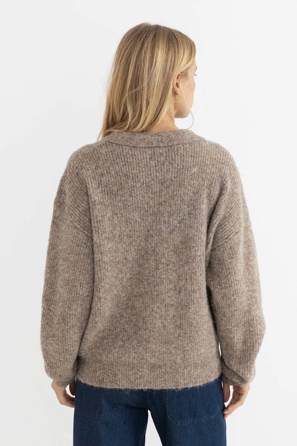 rhythm quinn v neck collared jumper oatmeal back