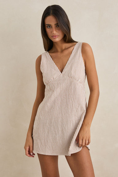 rhythm valley stripe mini dress tan