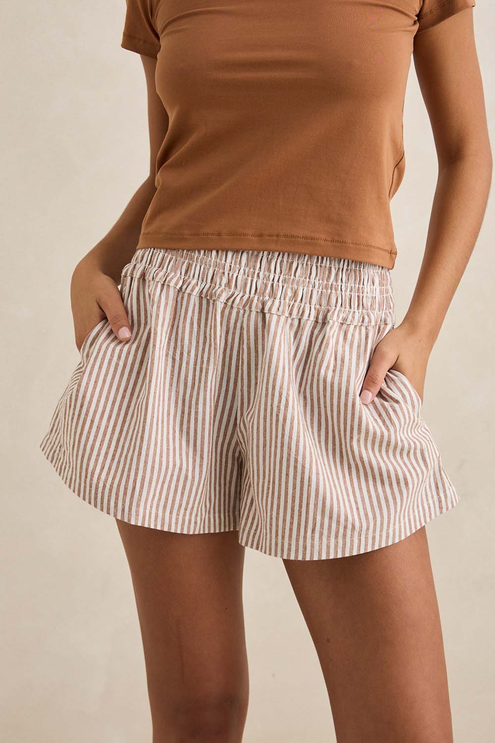 rhythm valley stripe short tan detail