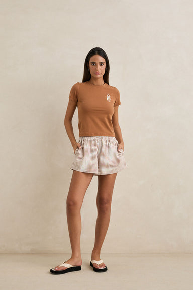 rhythm valley stripe short tan front