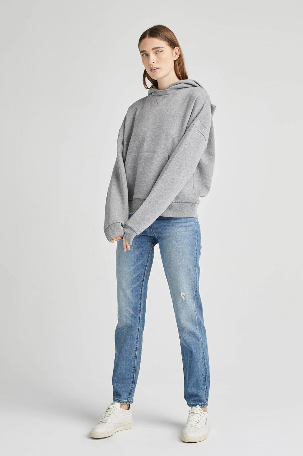 Richer Poorer Recycled Fleece Zip Hoodie in Heather Grey — Full-body view