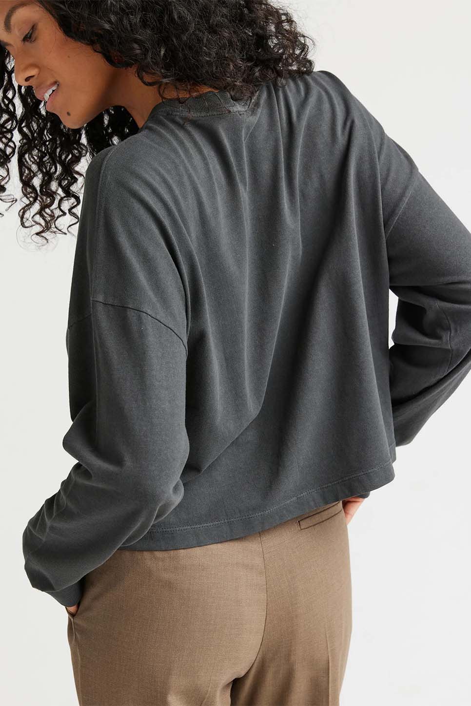 Richer Poorer Relaxed Crop Long Sleeve Tee in Stretch Limo — Back view